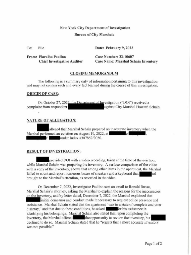 Schain Closing Memo, 2-9-2023 - Redacted | PDF