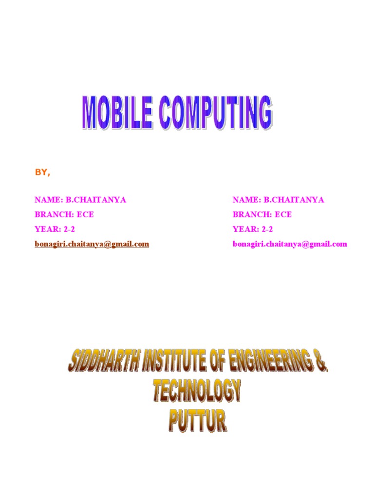 Mobile Computing PDF Personal Digital Assistant Computer Network
