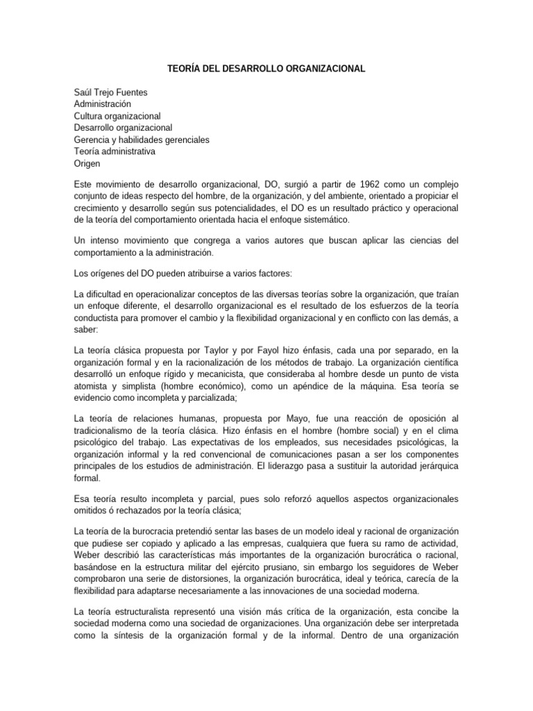 Teoría Del Desarrollo Organizacional Pdf