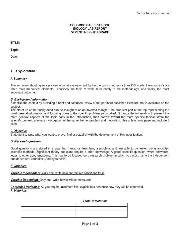 Biology Lab Report Guidelines for Students | PDF | Experiment | Science ...