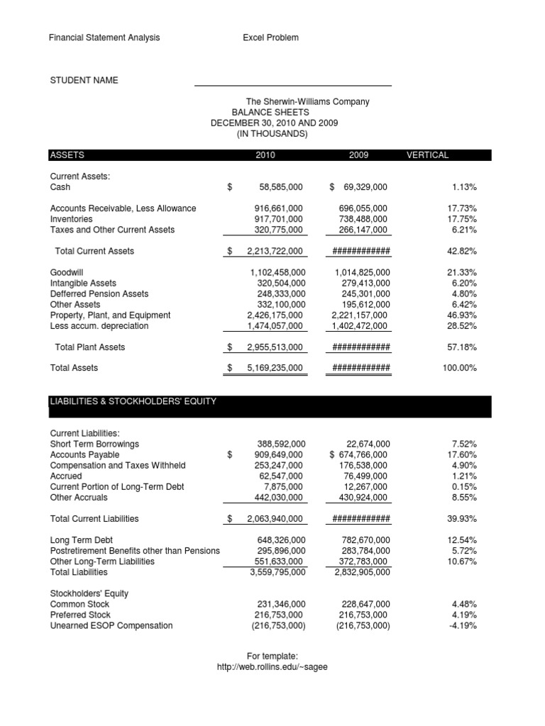 The Sherwin-Williams Company Excel Spread Sheet 2010 | PDF | Revenue |  Equity (Finance)