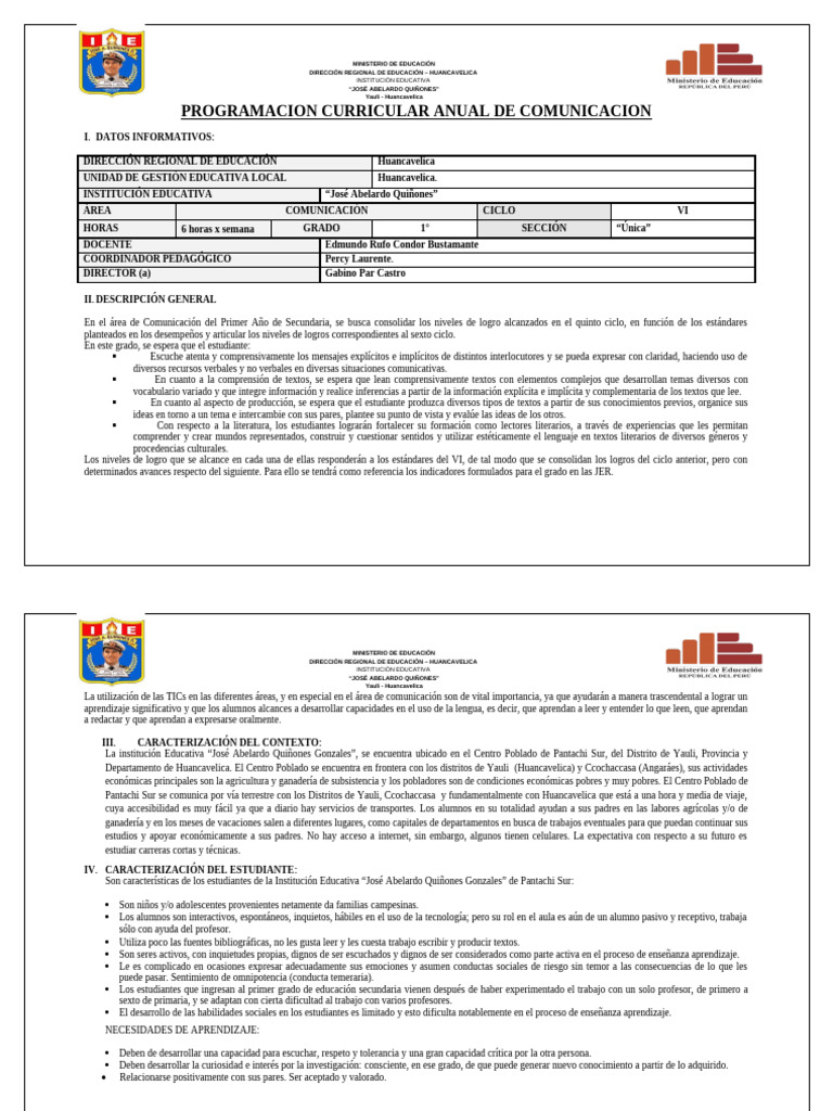 Programación Anual de Comunicación 2023 | PDF | Aprendizaje | Enseñando