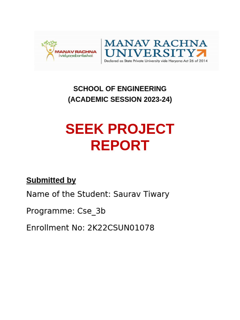 Seek - Project Report by Saurav Tiwary | PDF