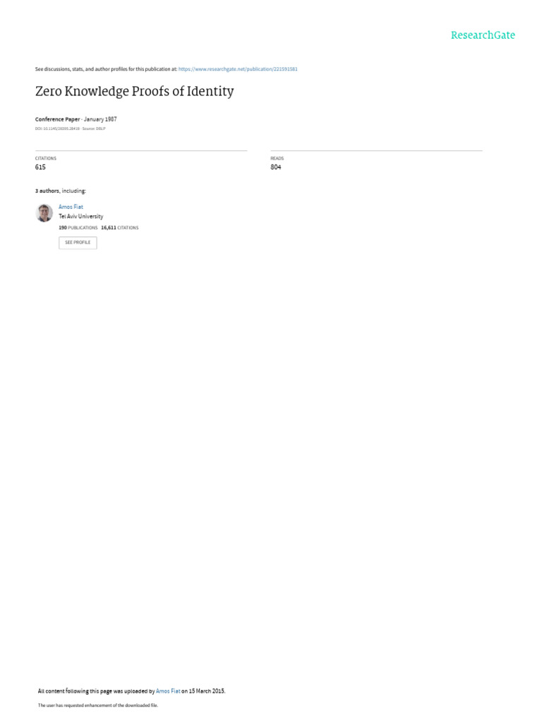 Zero Knowledge Proofs of Identity | PDF