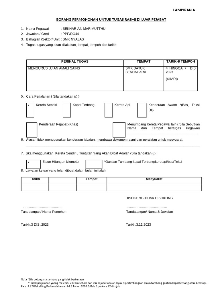 11 Lampiran A Kebenaran Bertugas Luar Pejabat Pdf