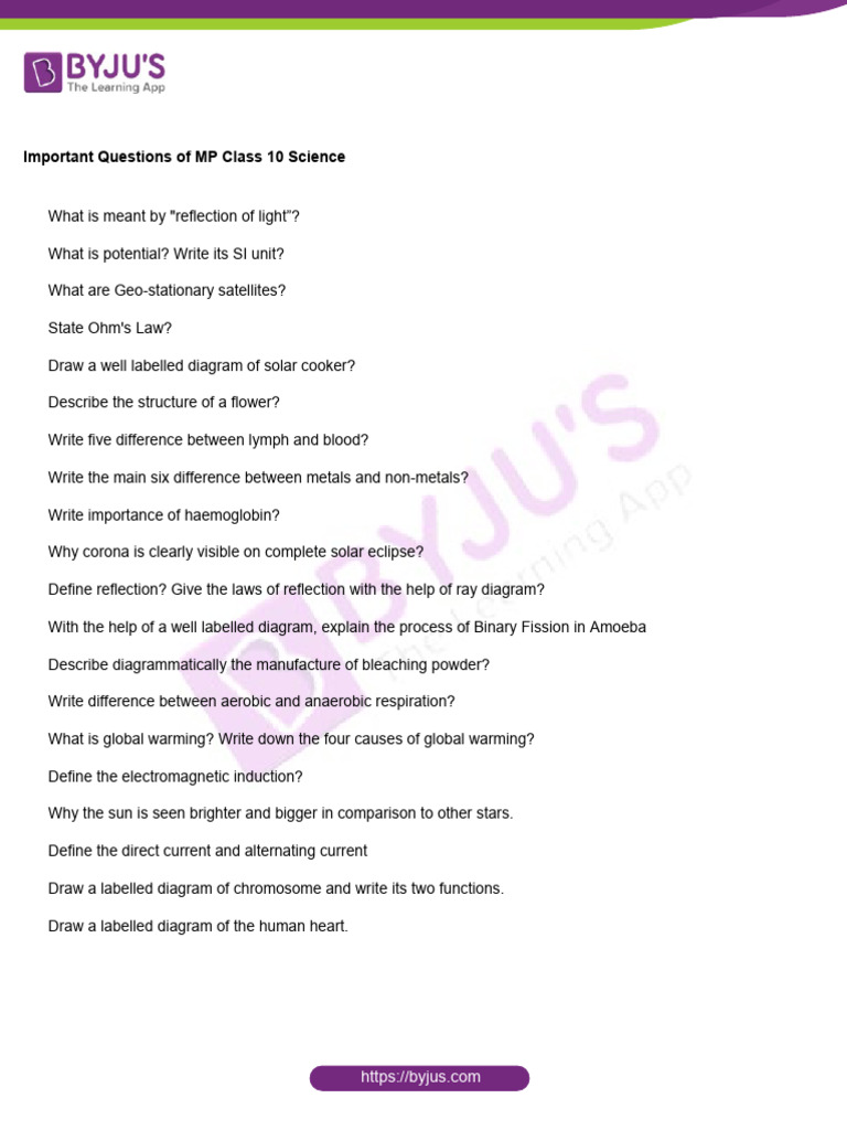 Mp class 10 science important questions pdf