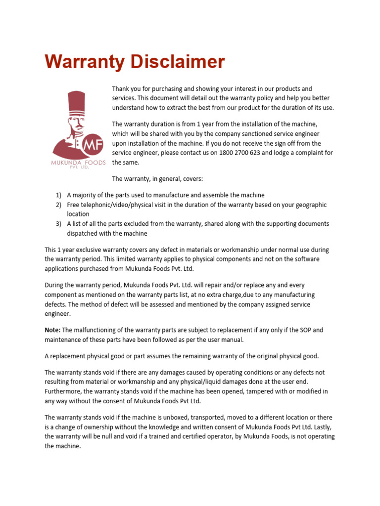 Warranty Disclaimer | PDF