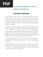 Influence of Advertisement On Food Habits of Children's: Executive Summary