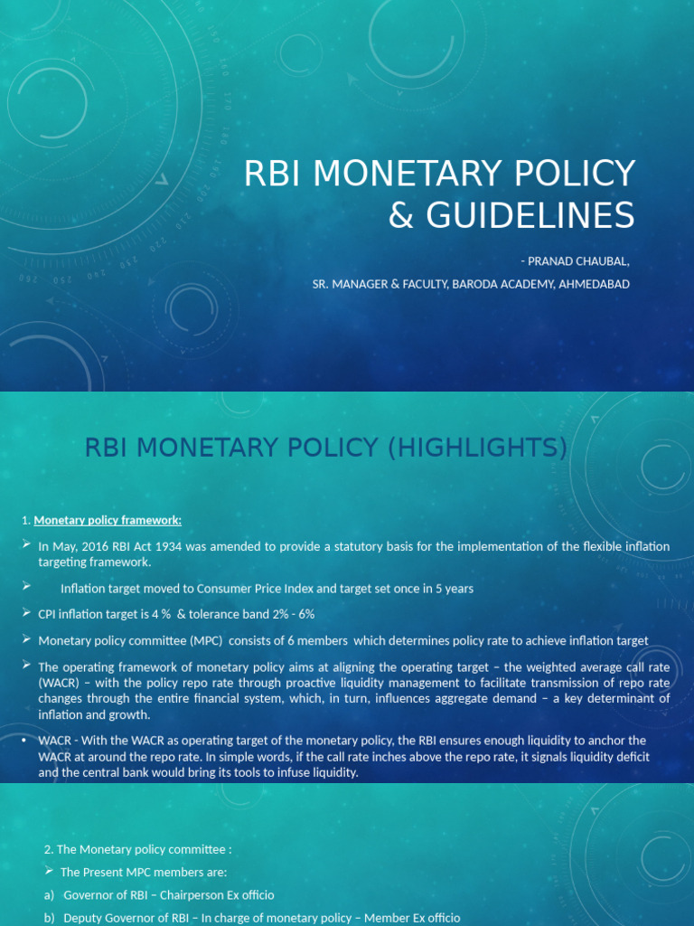 RBI Monetary Policy & Latest Guidelines Dec 2023 | PDF