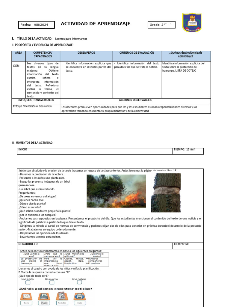 ACTIVIDAD Leemos para Informarnos | PDF