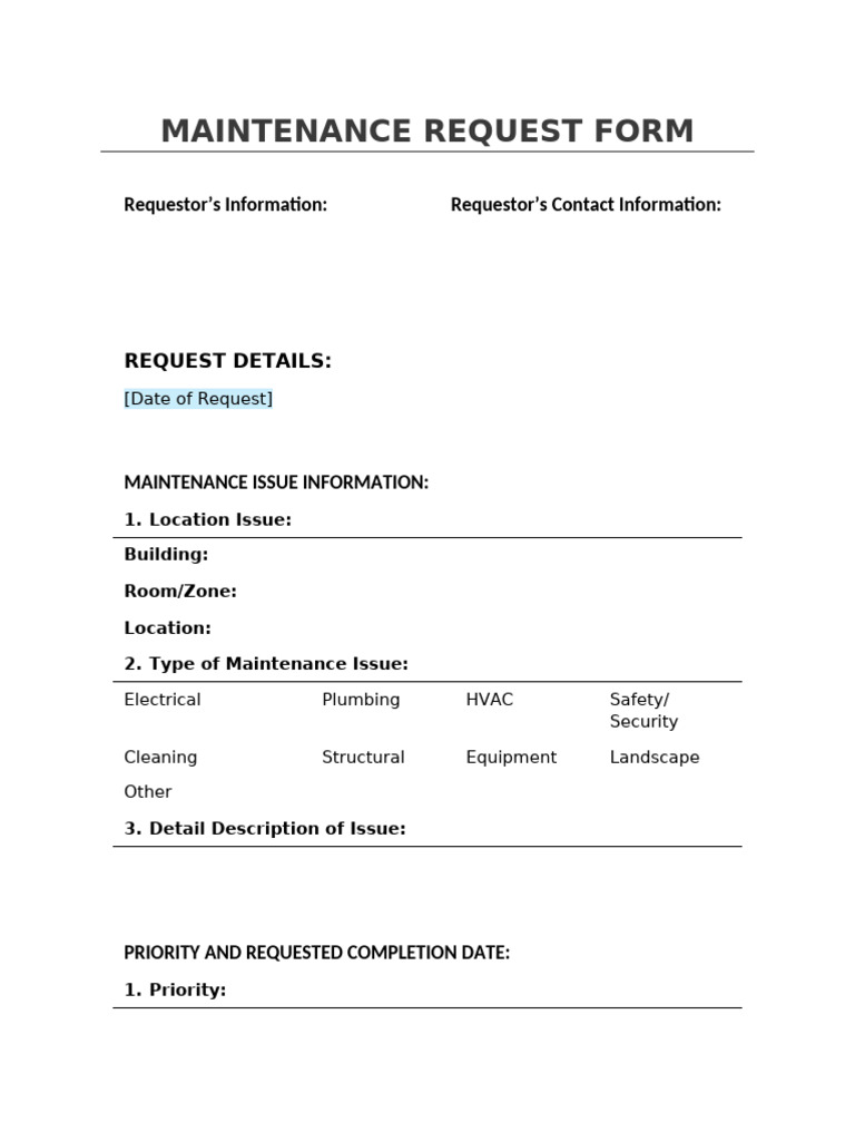 Maintenance Request Form | PDF
