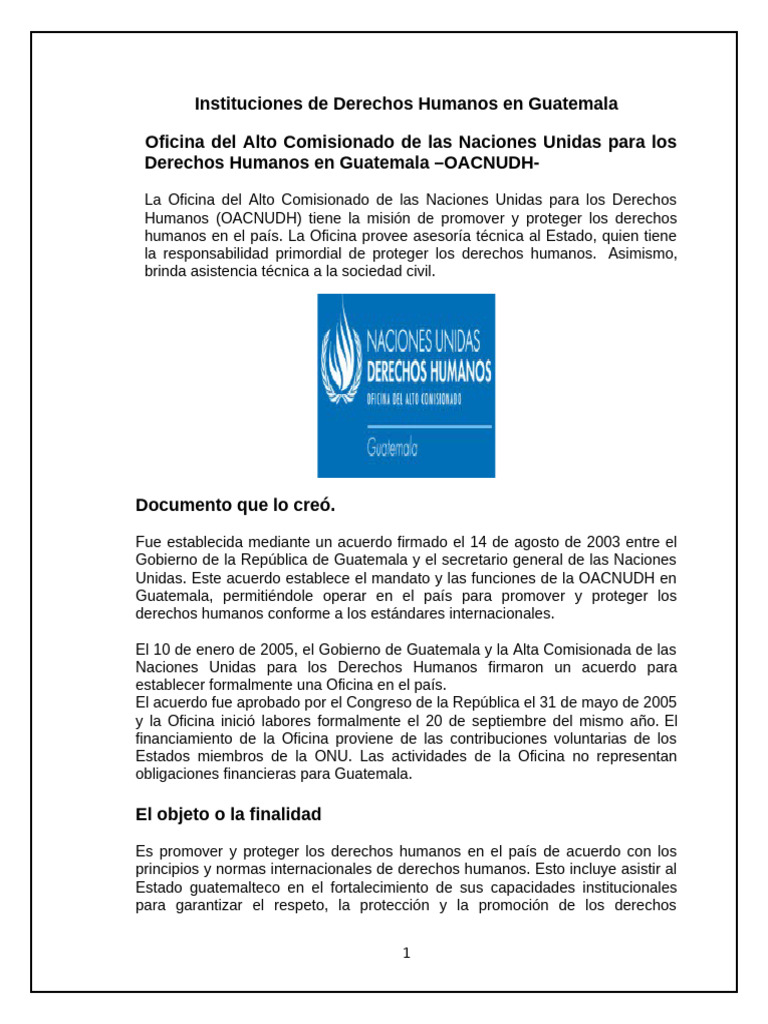 Instituciones de Derechos Humanos en Guatemala | PDF | Derechos humanos ...