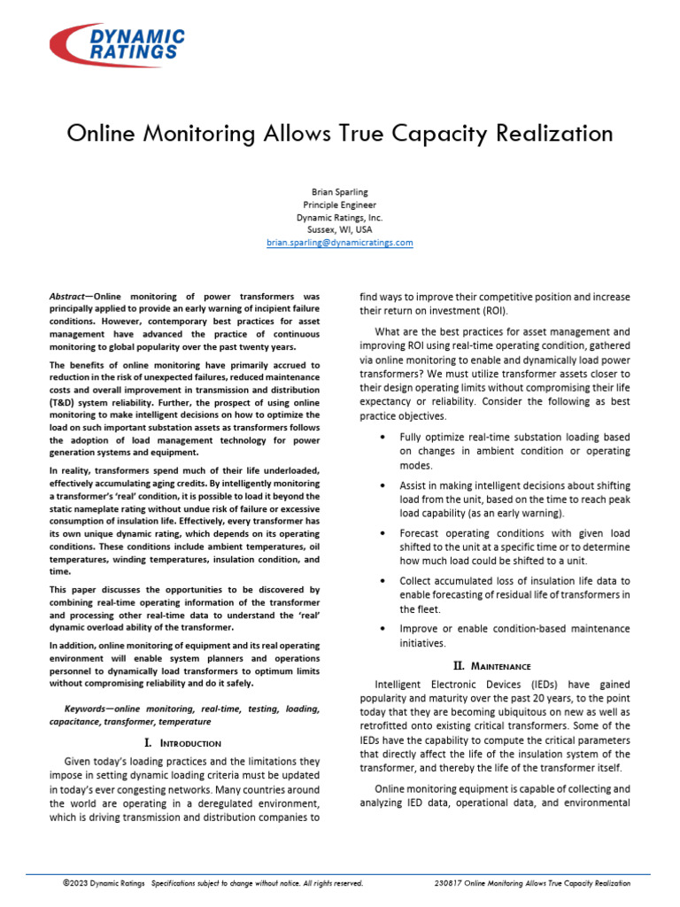 Online Monitoring Allows True Capacity Realization | PDF