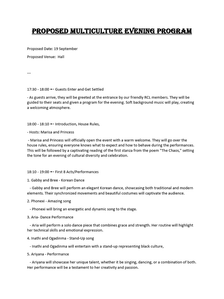 Proposed Multiculture Evening Program | PDF