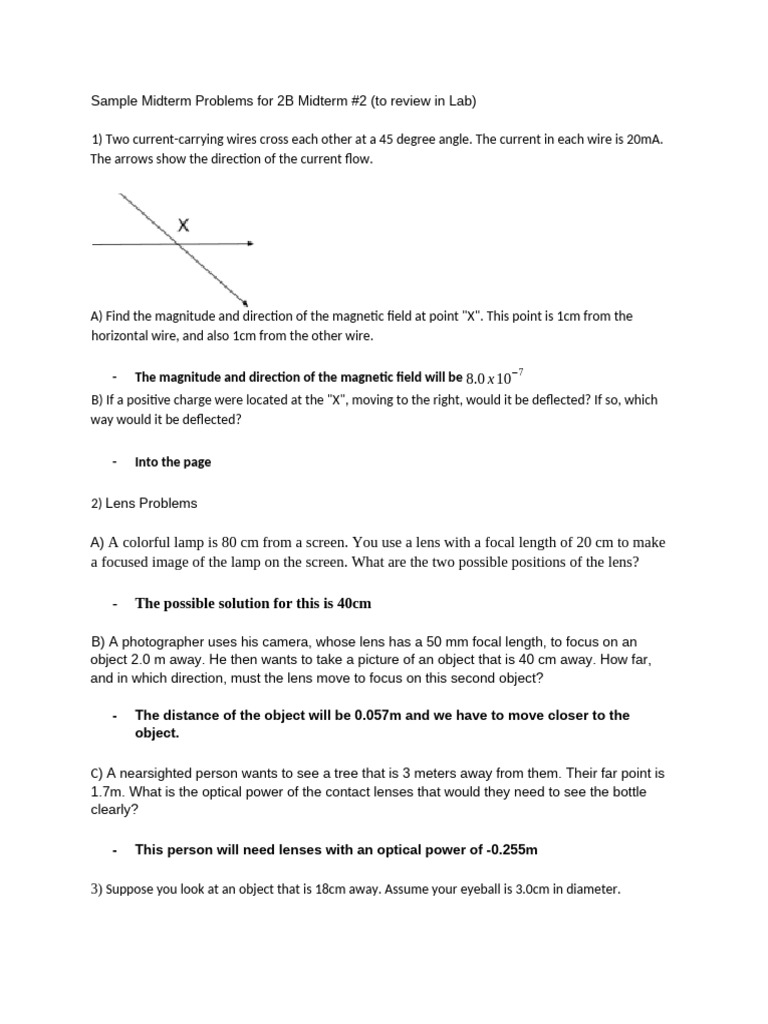 (MB) Midterm Problems For 2B Midterm #2 (To Review in Lab) | PDF