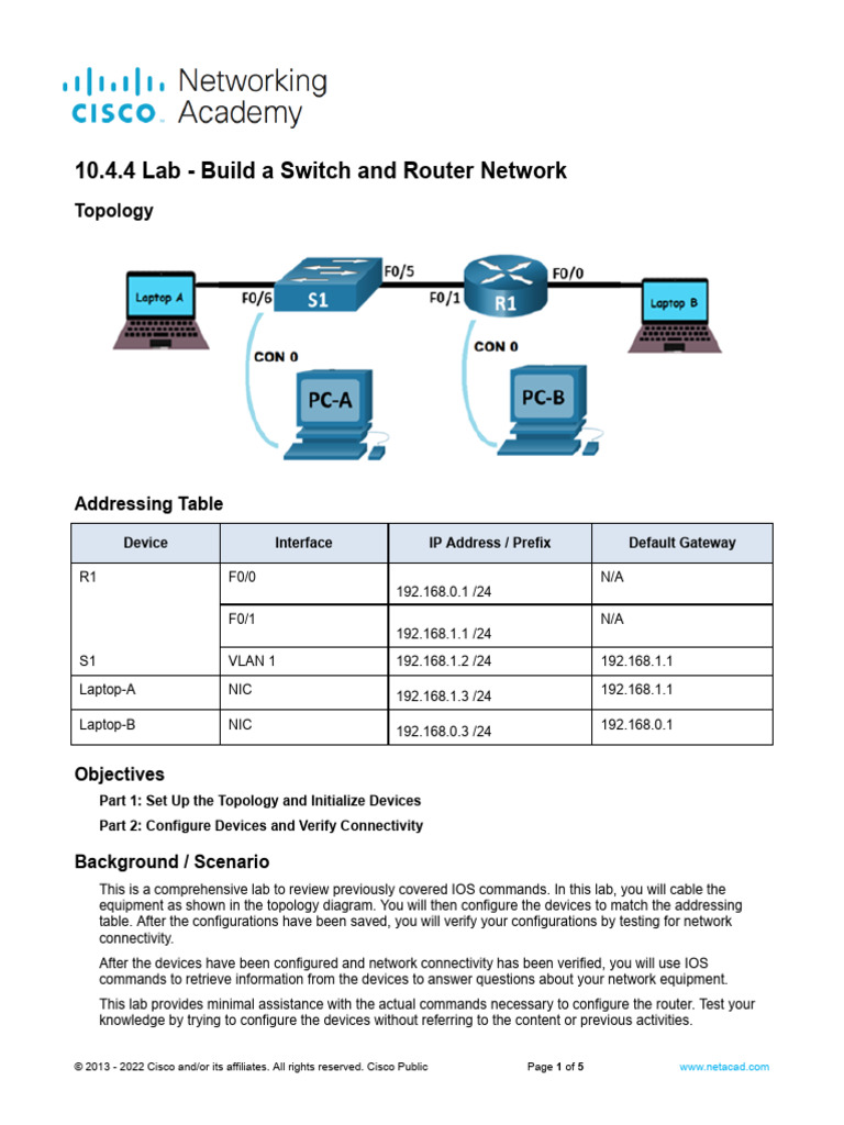 10.4.4 Lab - Build A Switch and Router Network | PDF