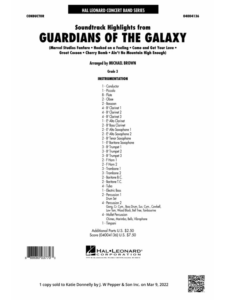 Guardians of The Galaxy Soundtrack Highlights EPRINT-Conductor Score ...