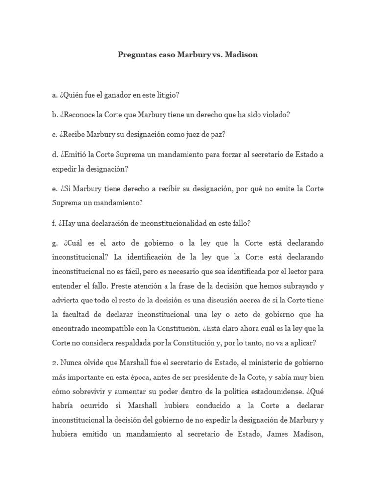 Análisis del caso Marbury vs. Madison | PDF | Constitución | Judicaturas