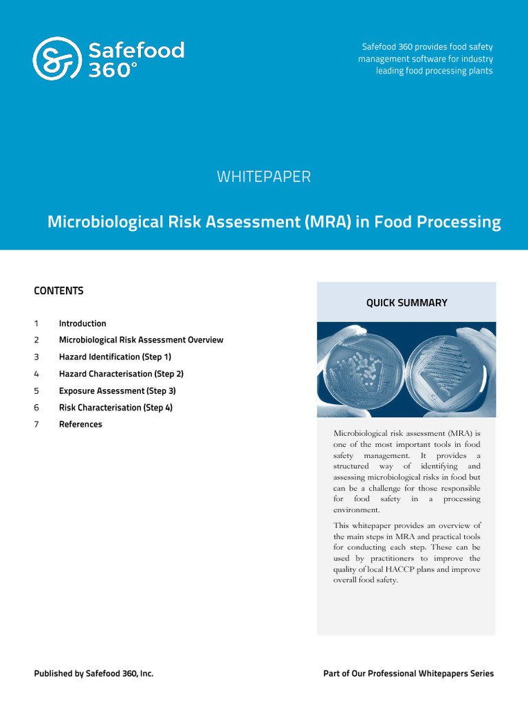 Microbiological Risk Assessment (MRA) in Food Processing | PDF
