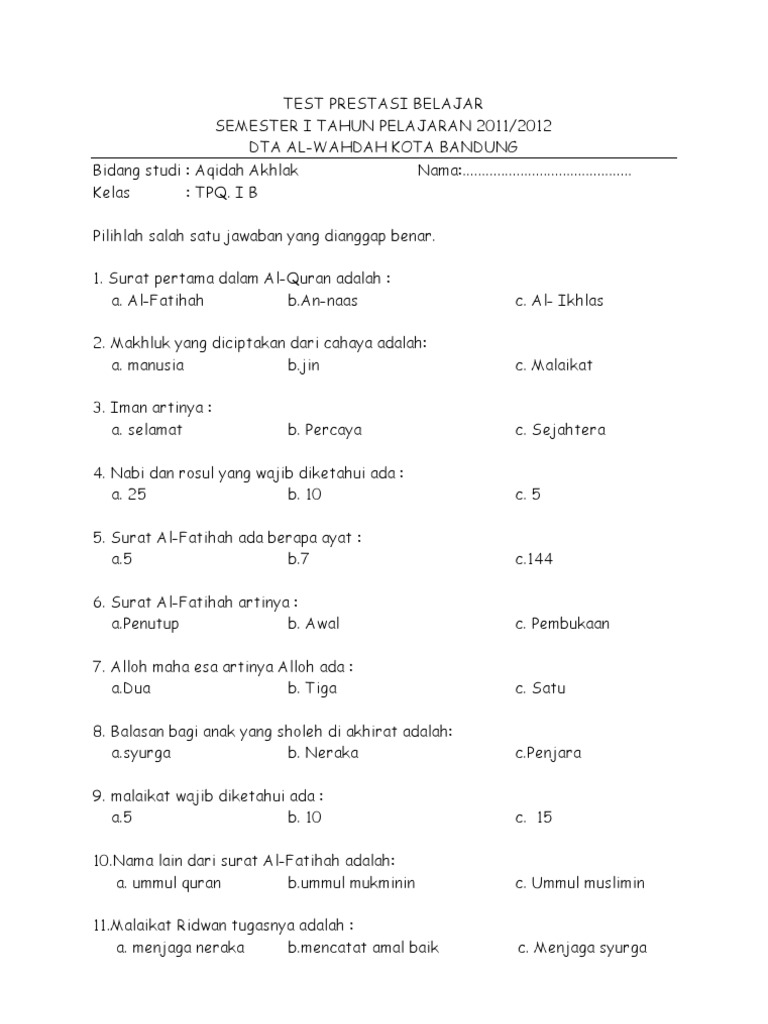 32++ Contoh soal ujian tpq pdf ideas