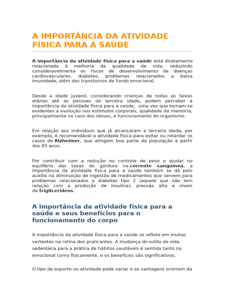 A Importância Da Atividade Física para A Saúde | PDF