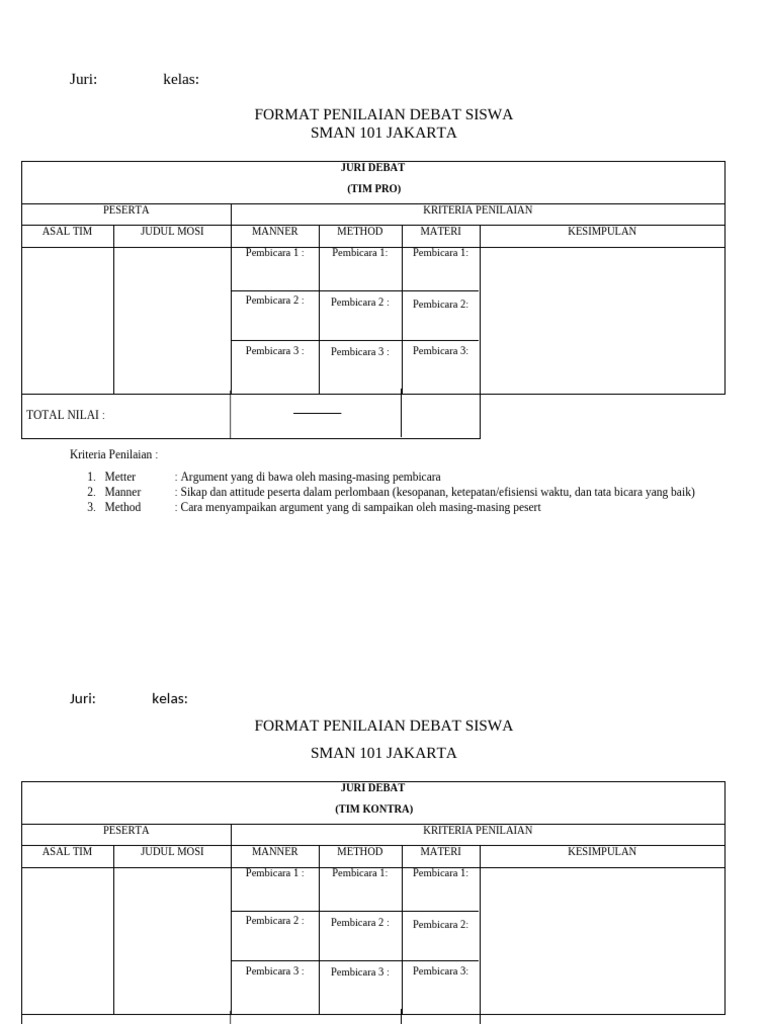Format Penilaian Debat | PDF