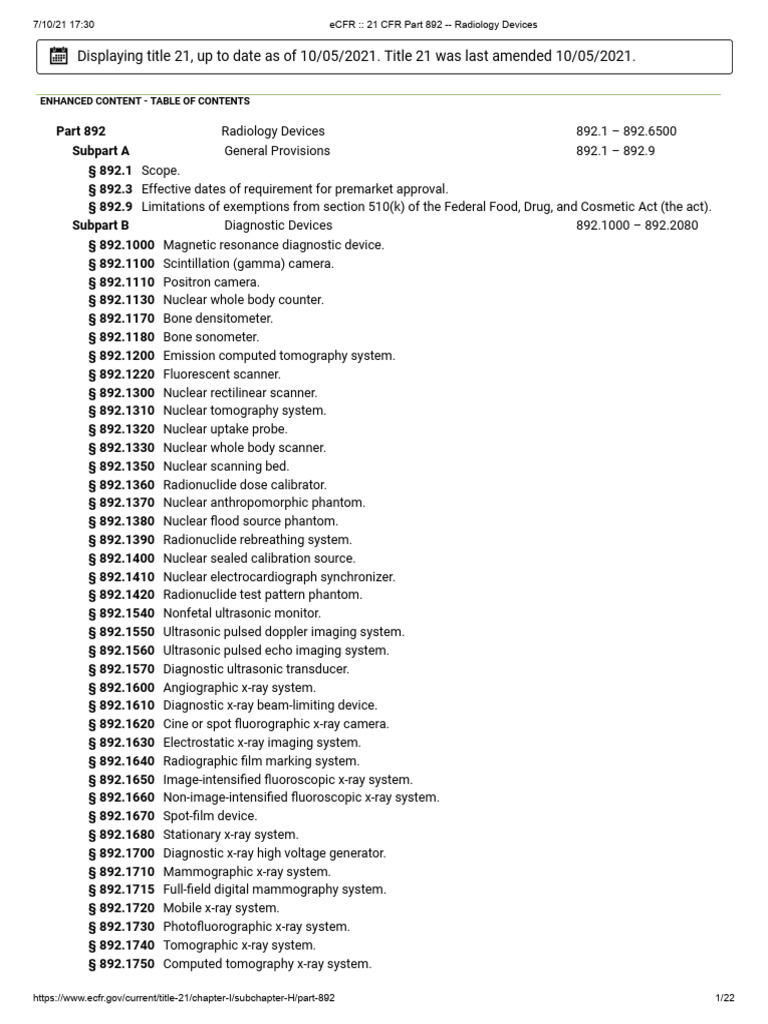 Ecfr 21 cfr part 892 radiology devices fda pdf