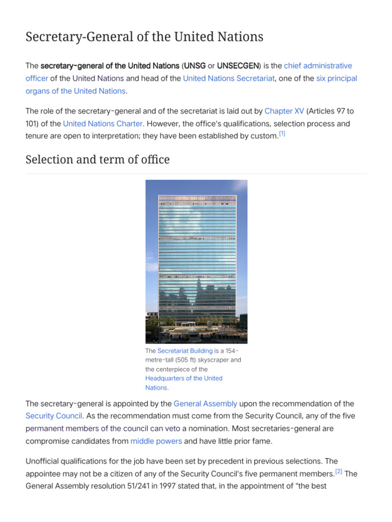 Secretary-General of The United Nations | PDF