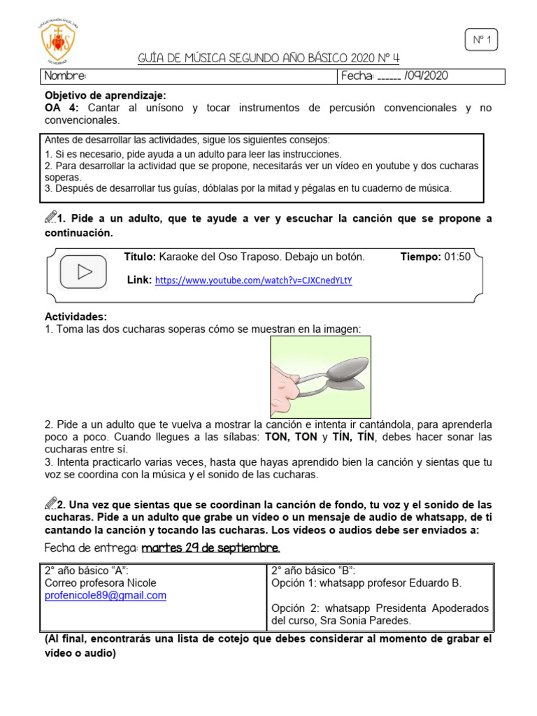 GUIA DE MUSICA 2 ANO BASICO 2020 - Debajo de Un Boton SEPTIEMBRE | PDF