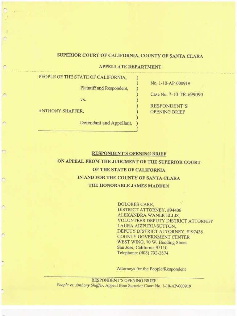 Santa Clara Traffic Ticket 2010 Appeal Respondent #39 s Opening Brief