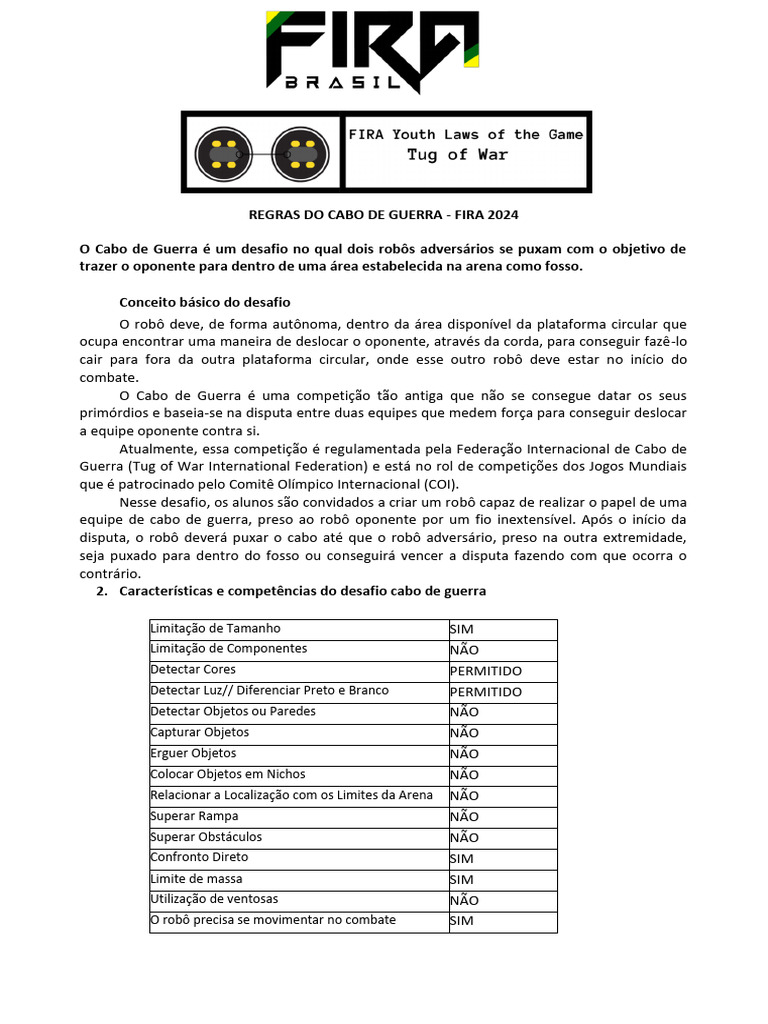 Regras Do Cabo de Guerra - Fira 2024 em Portugês | PDF