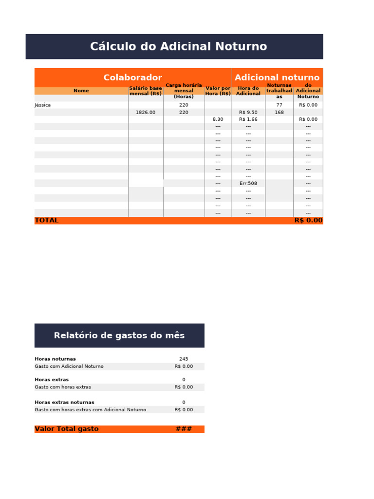 Cópia de Cálculo Do Adicional Noturno | PDF