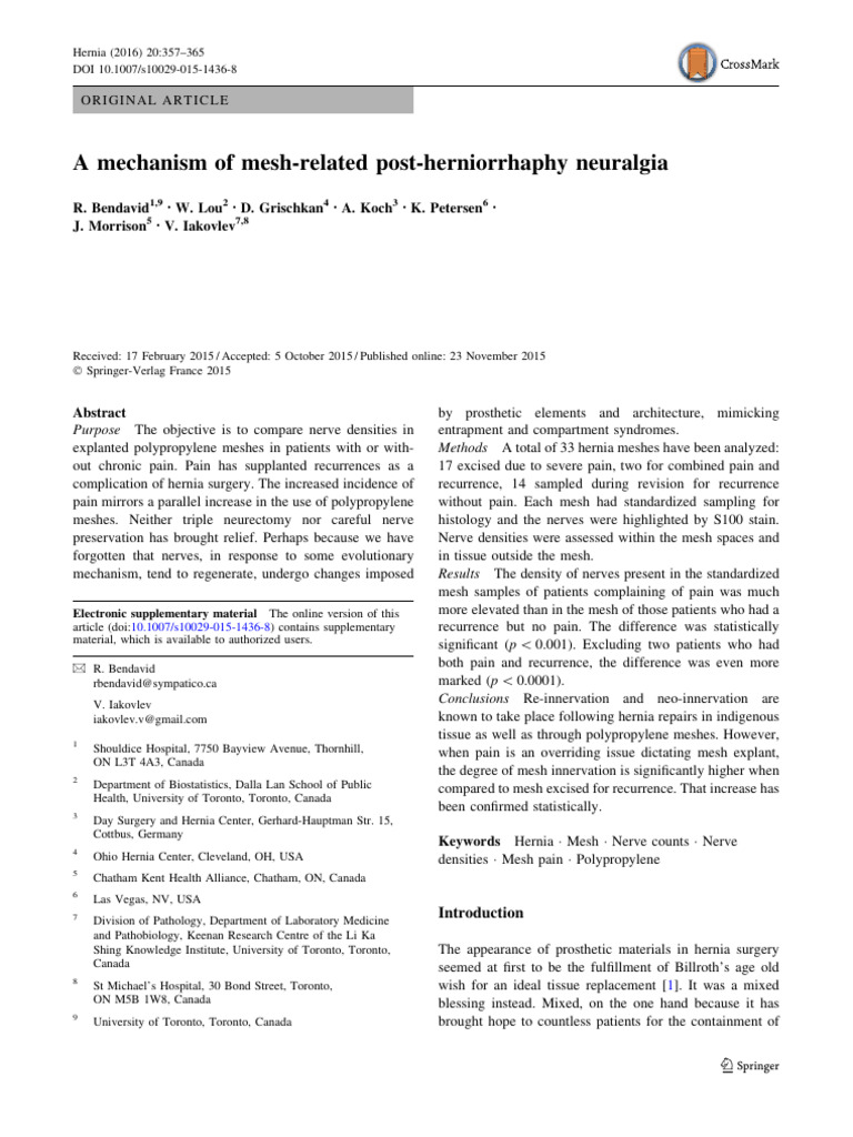 A Mechanism of Mesh-Related Post-Herniorrhaphy Neuralgia | PDF