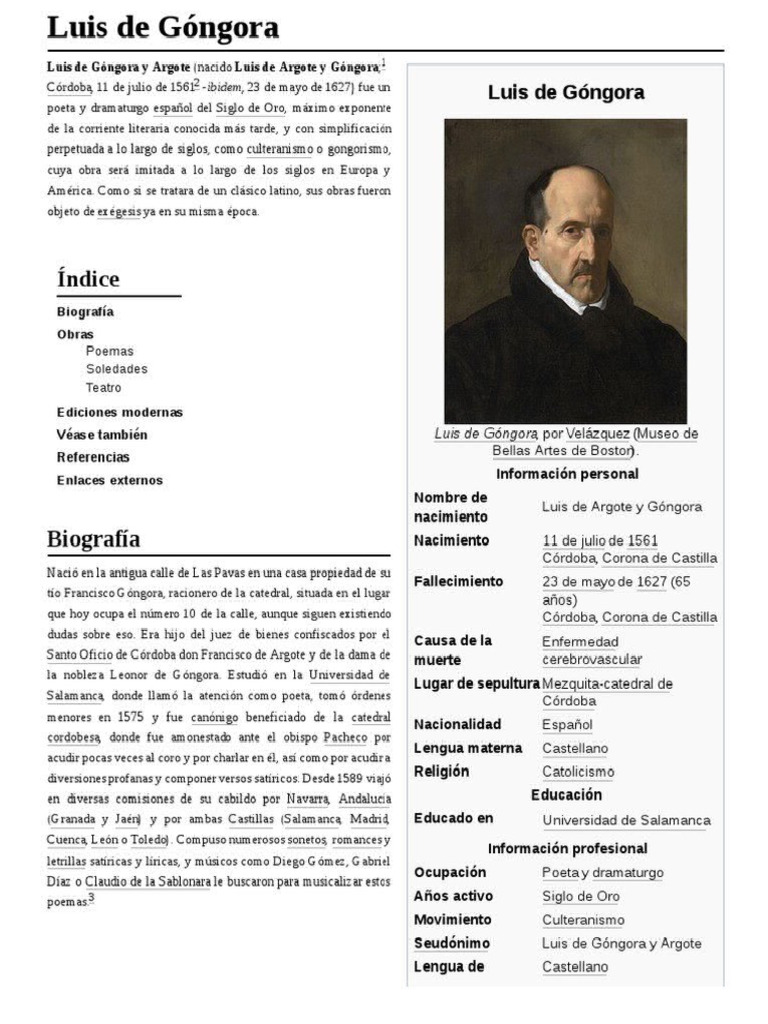 Biografia Luis De Gongora Y Argote Pdf