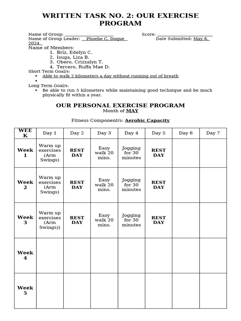 Written Task No. 2 Exercise Program | PDF