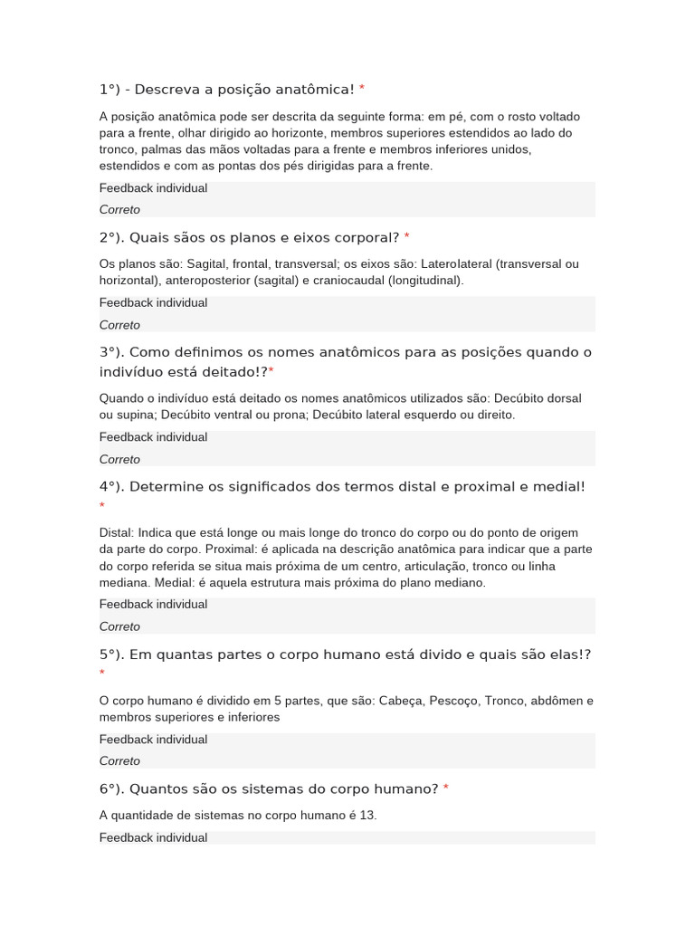 Resposta Da Primeira Atividade De Anatomia Para Estudar Pdf