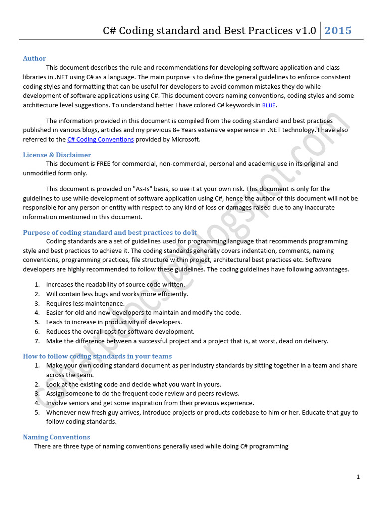 C# Coding Standards and Best Practices v1.0 | PDF