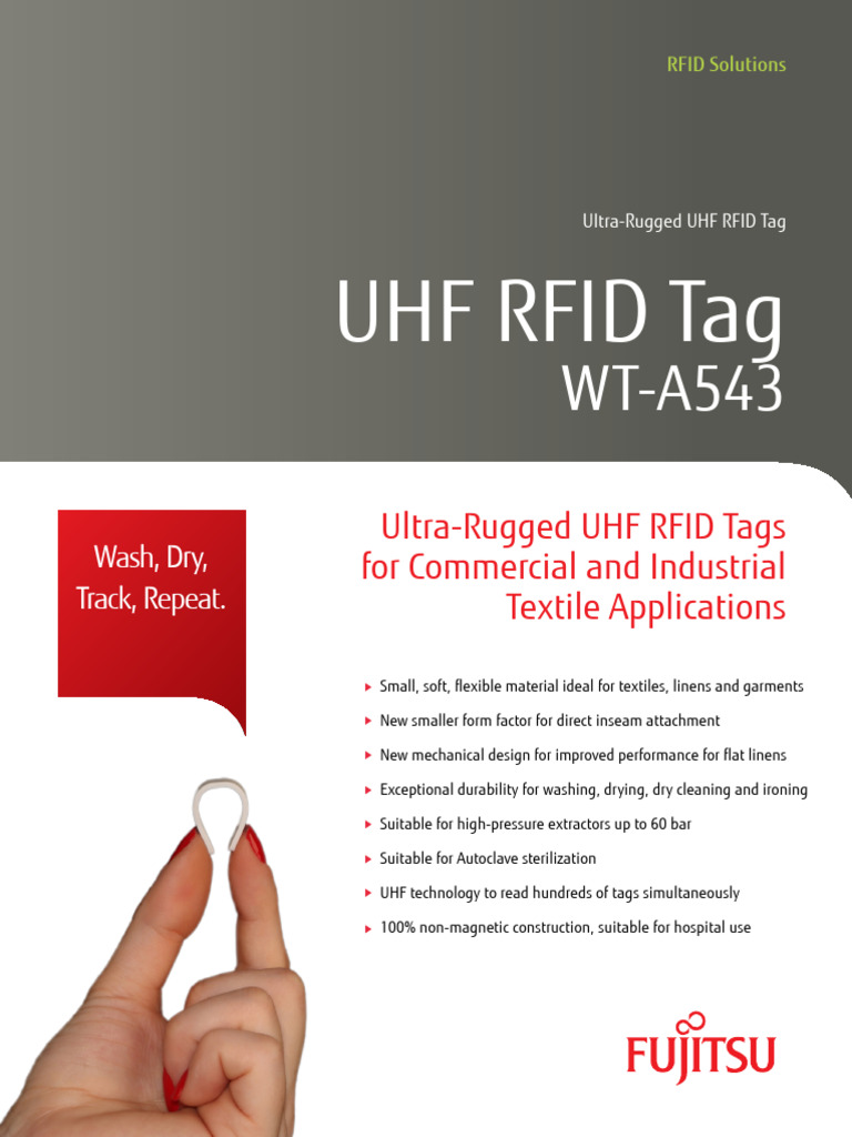 ATLAS Fujitsu WT-A543 UHF RFID Laundry Tag Data Sheet | PDF