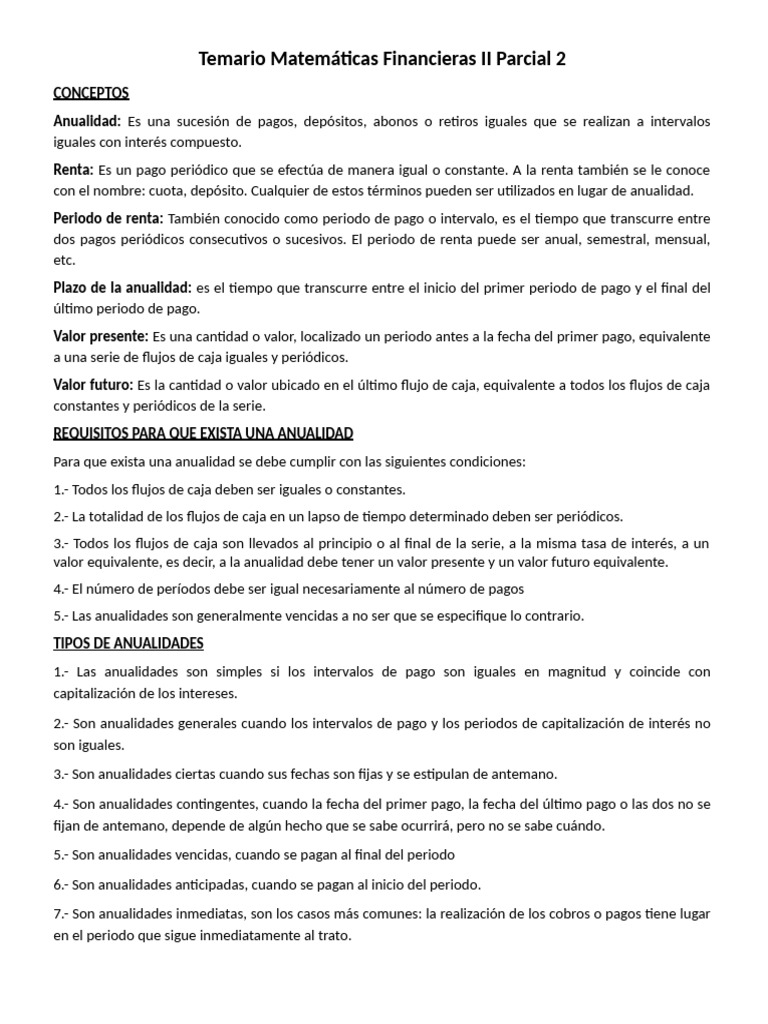 Temario Matemáticas Financieras II Parcial 2 | PDF | Finanzas ...