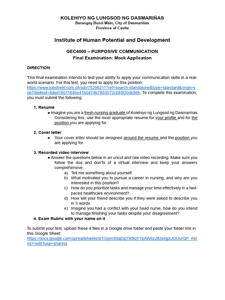 Final Exam Purposive Communication Nursing | PDF