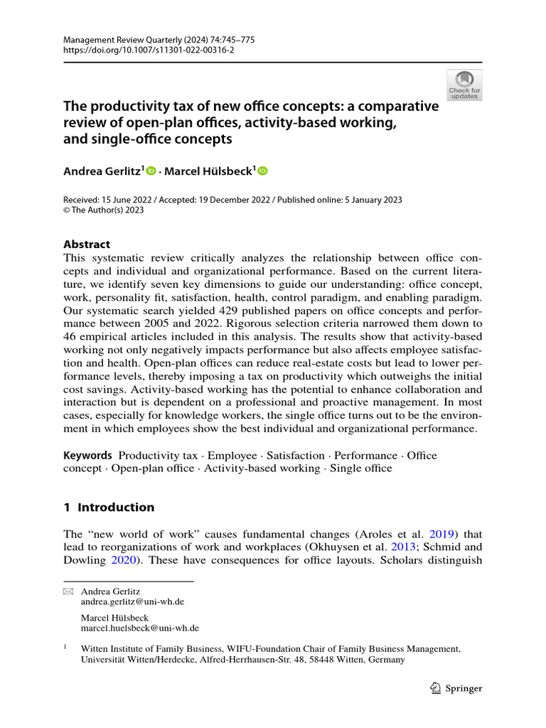 The productivity tax of new office concepts a comparative review of