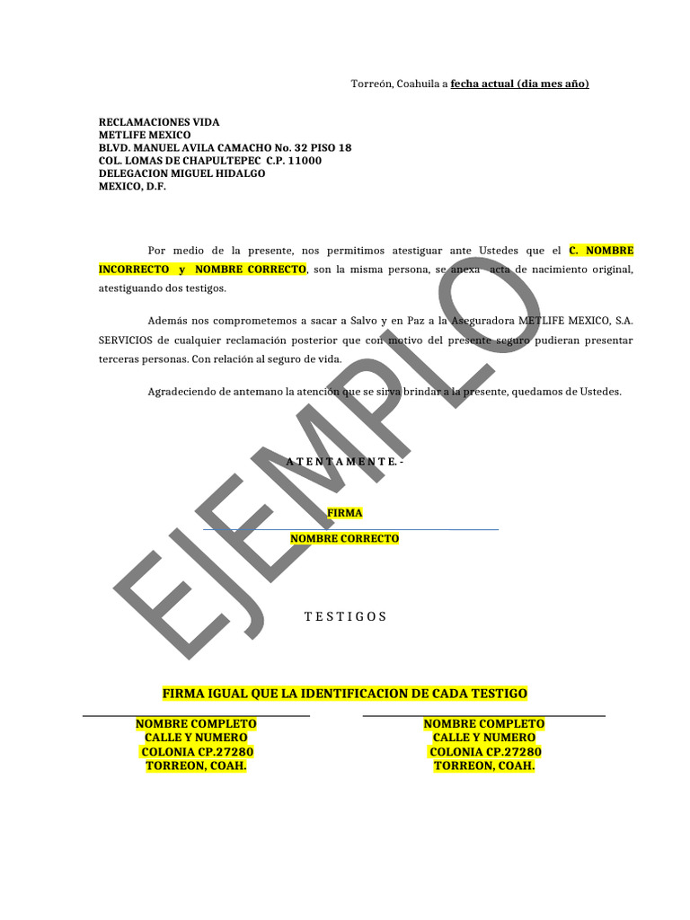 Machote Aclaratoria de Nombre 2 | PDF