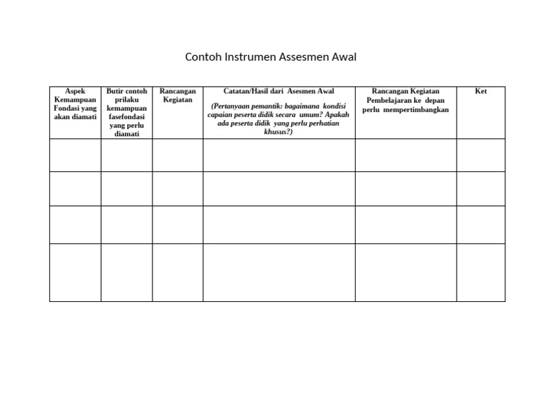 Contoh Instrumen Assesmen Awal | PDF