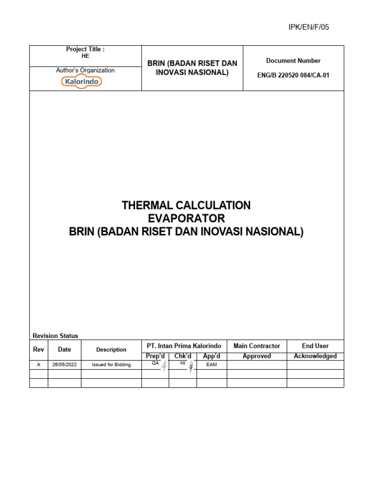 B 22084 CA-01 Thermal Calculation STHE Rev A | PDF
