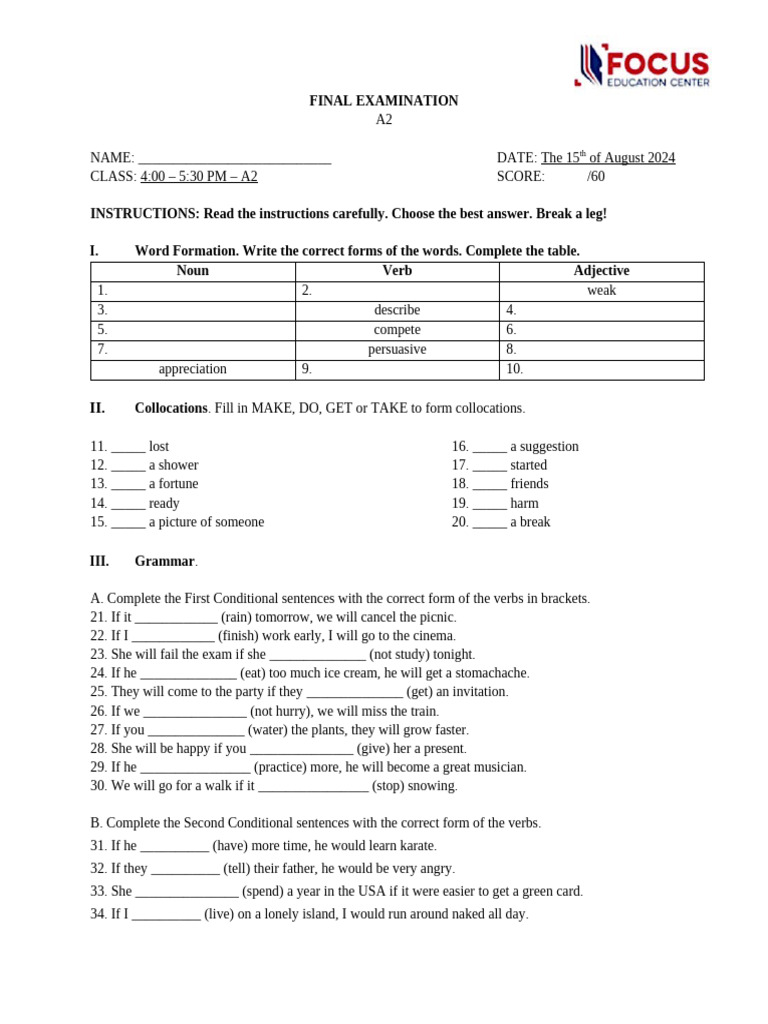A2 Final Exam | PDF