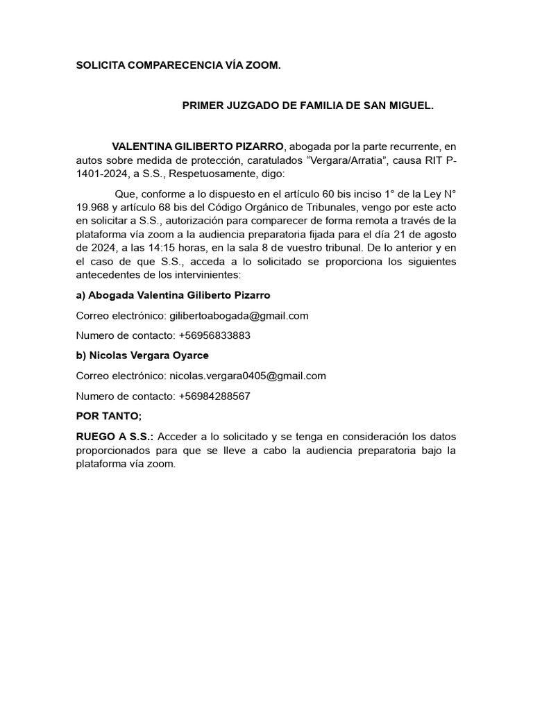 Solicita Audiencia Zoom Pdf