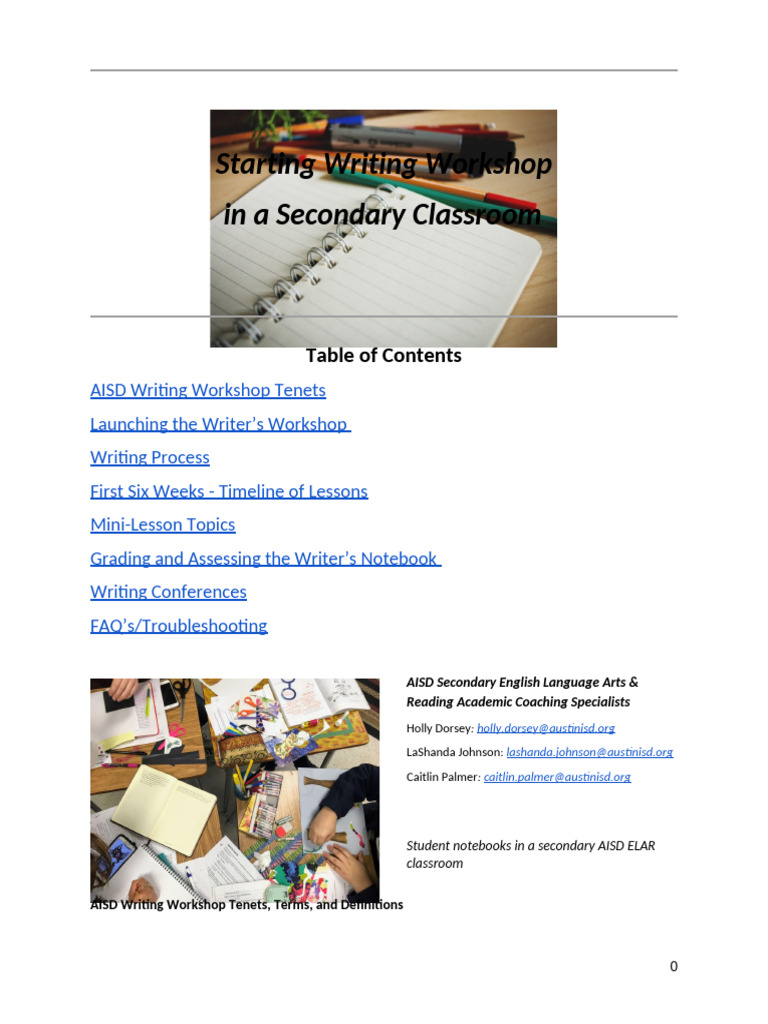 SY24-25 Getting Started - Writing Workshop in A Secondary Classroom | PDF