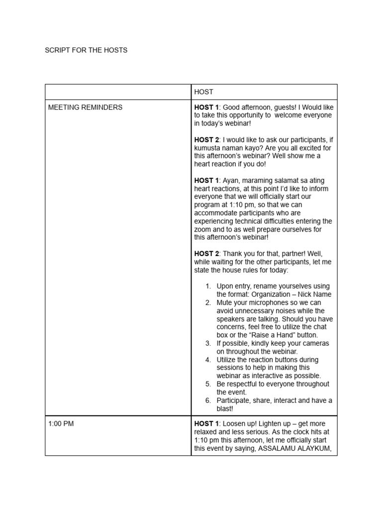 Rac - Script For The Hosts | PDF | Dietitian