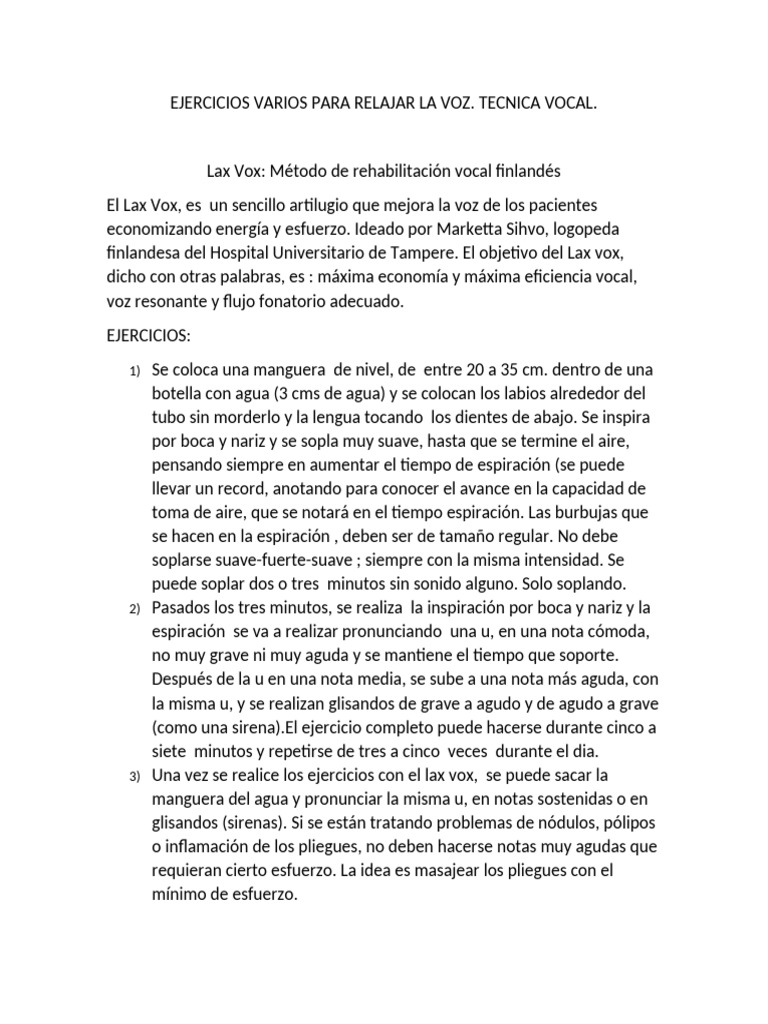Ejercicios Varios para Relajar La Voz | PDF | Boca | Artes del Lenguaje ...