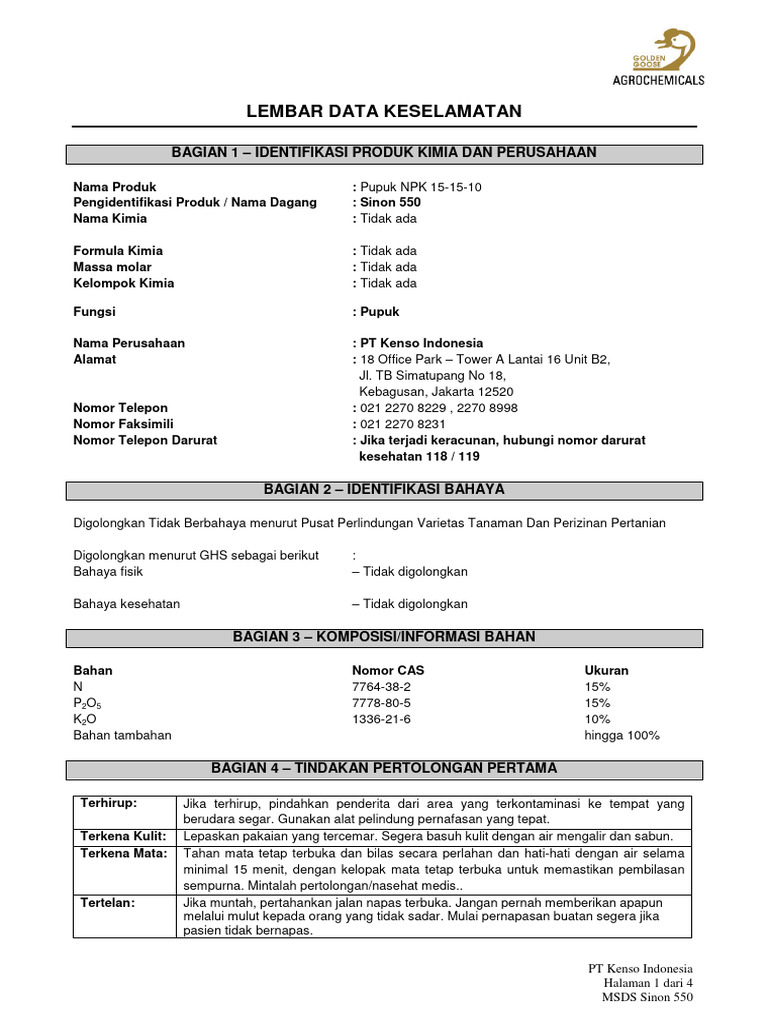 MSDS Sinon 550 Updated | PDF